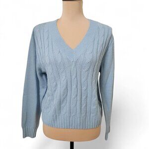 Divided Size M Light Blue Cable Knit V-Neck Sweater, Gently Used Condition